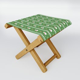 Christmas Pattern Tiny Green Snowman Holly Folding Stool