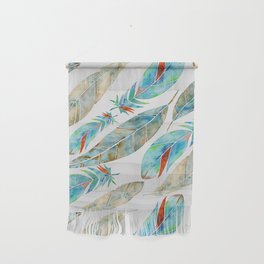 Watercolor Feathers Pattern- Tan & Turquoise  Wall Hanging