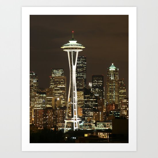 Seattle Space Needle at Night - City Lights Art Print