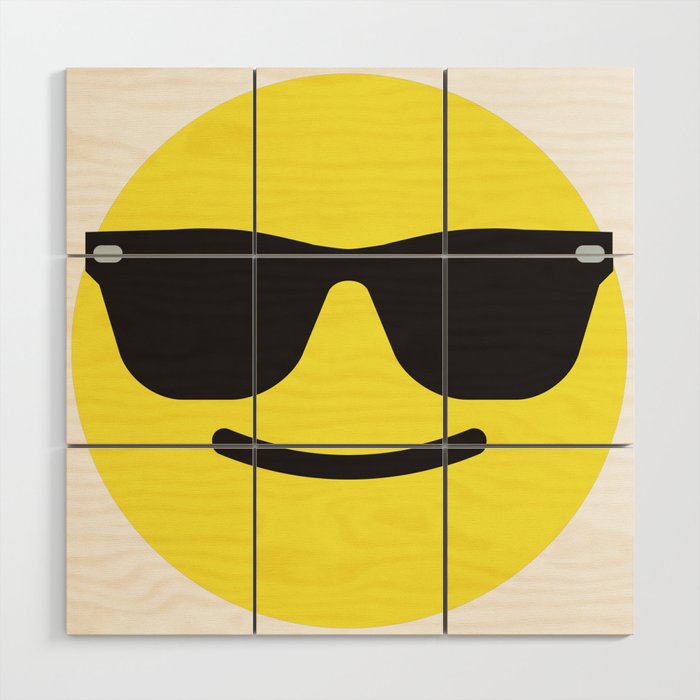 Smiling Sunglasses Face Emoji Wood Wall Art