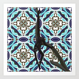 Hanging spider monkey on blue pattern Art Print | Jungle, Hangingmonkey, Animal, South America, Exotic, Wildlife, Deco, Monkey, Monkeys, Nature 
