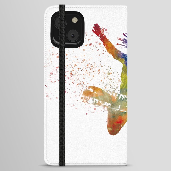 Snowboarding in watercolor iPhone Wallet Case