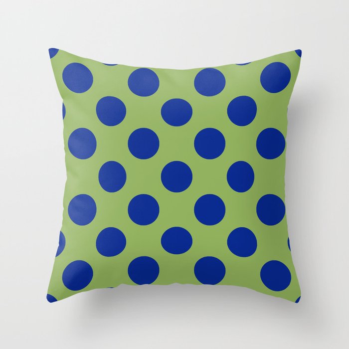 Big Polka Dots, Green and Blue Throw Pillow