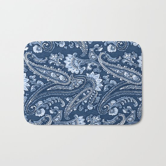 Blue indigo paisley Bath Mat