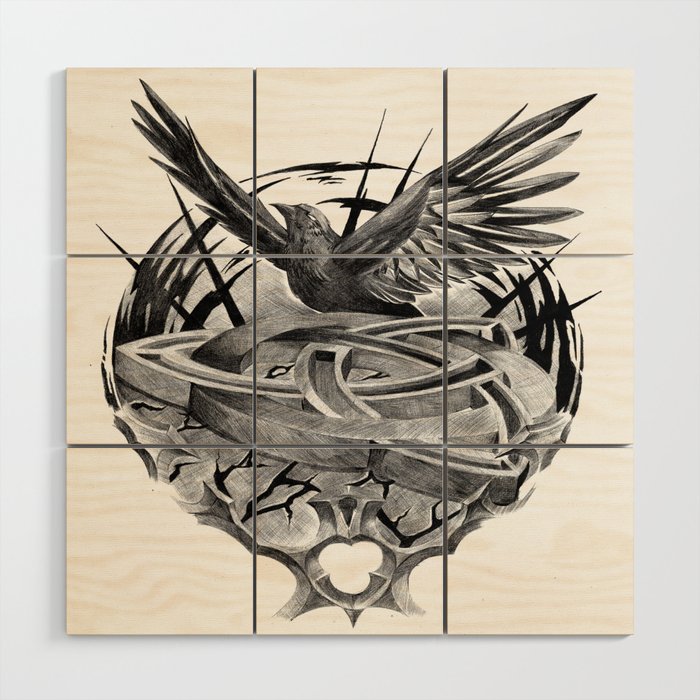 Triquetra crow flight Wood Wall Art