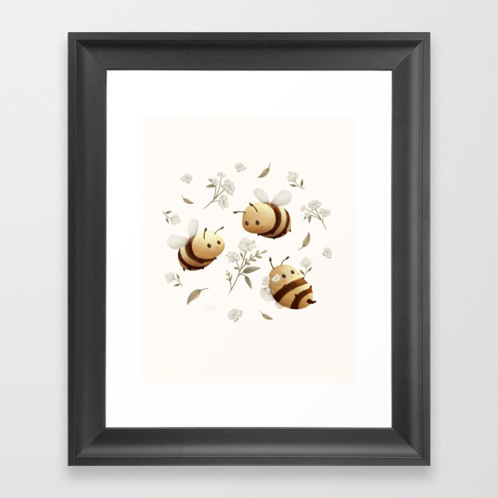 Happy Round Bees Framed Art Print