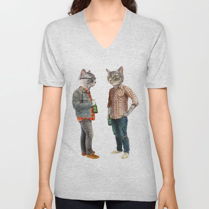 A Cats Night Out V Neck T Shirt