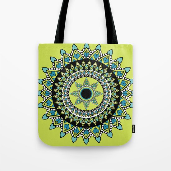 Green & Blue Decorated Indian Mandala Tote Bag