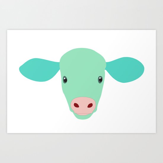 Cow-mor turquoise Art Print