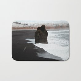 Black Sand Beach Landscape, Iceland Bath Mat | Digital, Photo, Rock, Sand, Ocean, Nature, Beach, Snow, South, Sea 