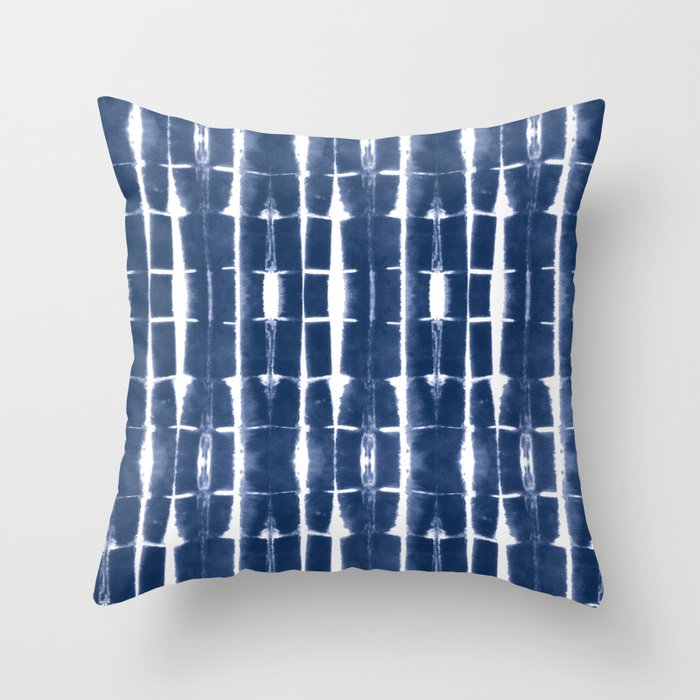 Shibori Stripes 3 Indigo Blue Throw Pillow