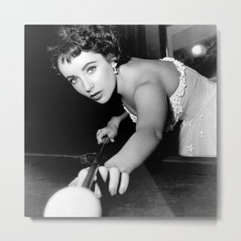 Elizabeth Taylor Shooting Pool Metal Print | Pop Art, Vintage, Photo, Black and White 