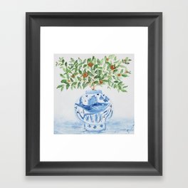 Blue and White Ginger Jar Orange Tree  Framed Art Print