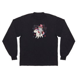 Hippo With Unicorn For Fourth Of July Fireworks Long Sleeve T-shirt