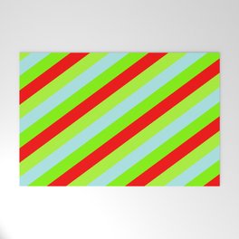 [ Thumbnail: Turquoise, Chartreuse, Red & Light Green Colored Lines/Stripes Pattern Welcome Mat ]