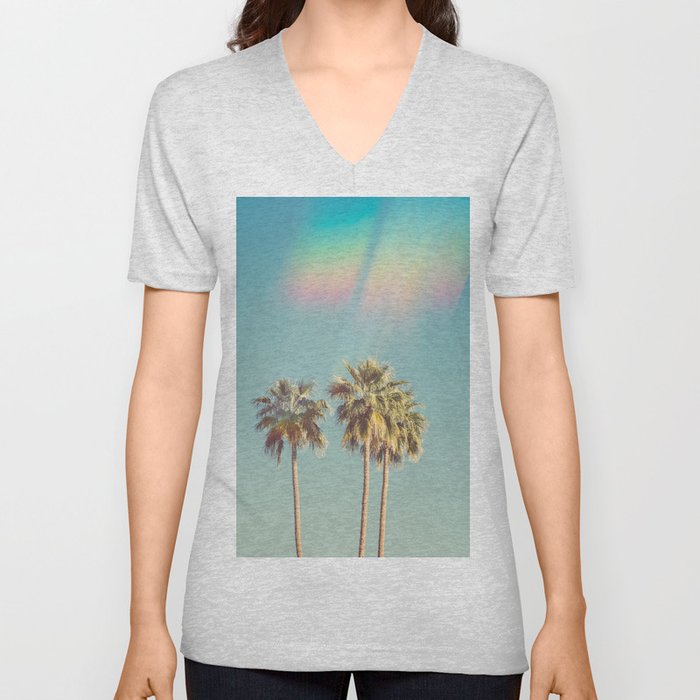 Groovy Palm Trees V Neck T Shirt