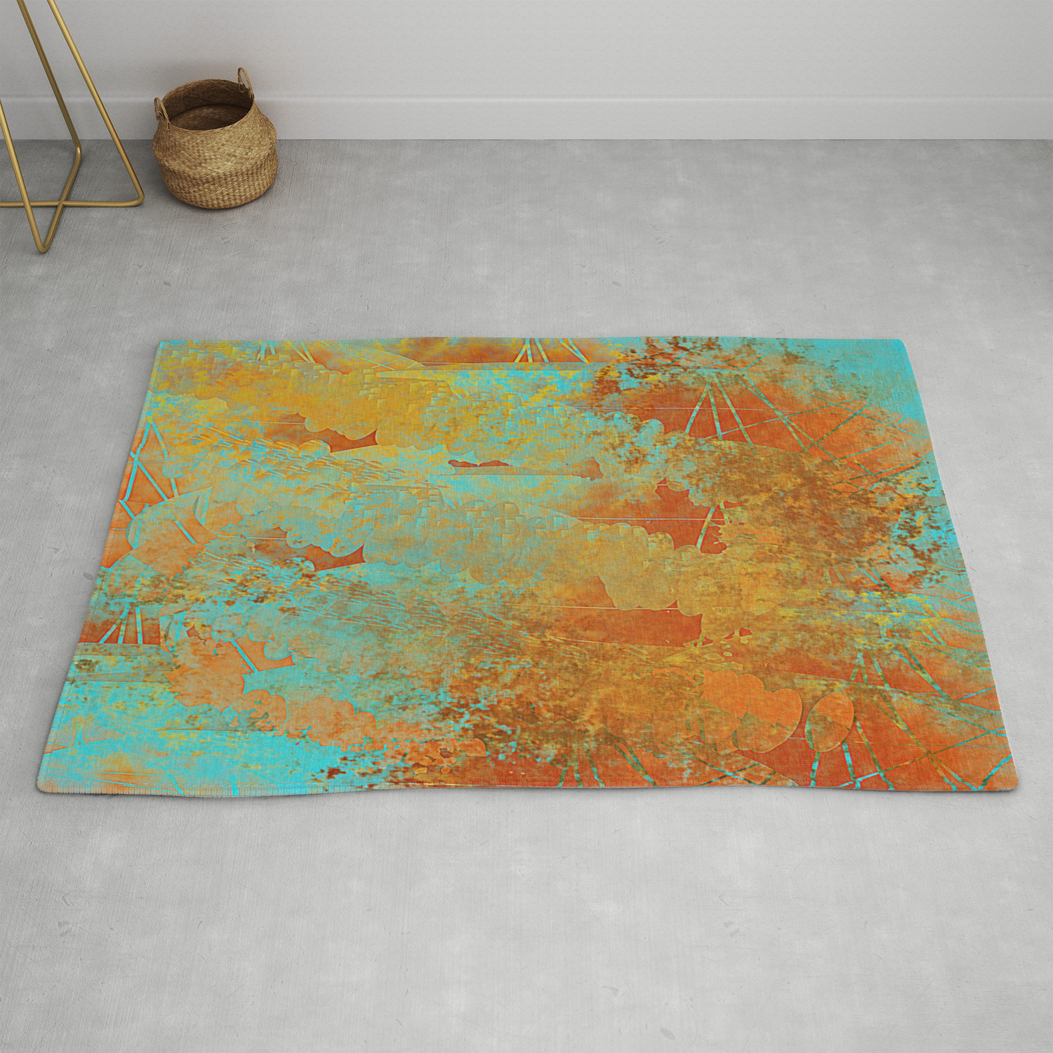 Turquoise And Copper Red Rug By, Turquoise And Red Rug