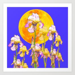 IRIS GARDEN & RISING GOLD MOON  DESIGN ART Art Print | Abstract, Digital, Irisflowers, Irisgarden, Yellowiris, Moon, Irisgardens, Gardens, Acrylic, Digital Manipulation 