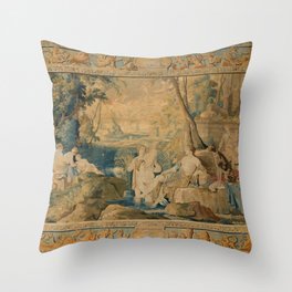 Antique 17th Century Mythological 'Diana and Her Nymphs' Tapestry Throw Pillow