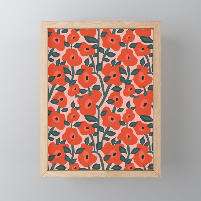 Charming vintage orange poppies flower bed Framed Mini Art Print