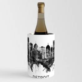 Detroit Michigan Skyline BW Wine Chiller