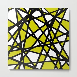 Black Lines Dirty Yellow Accent And White Background Abstract Metal Print