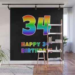 [ Thumbnail: HAPPY 34TH BIRTHDAY - Multicolored Rainbow Spectrum Gradient Wall Mural ]