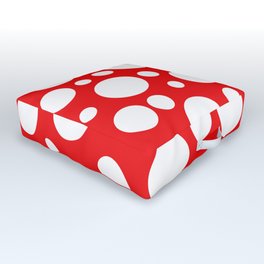 Red and White Pop Art Polka Dot Pattern Outdoor Floor Cushion