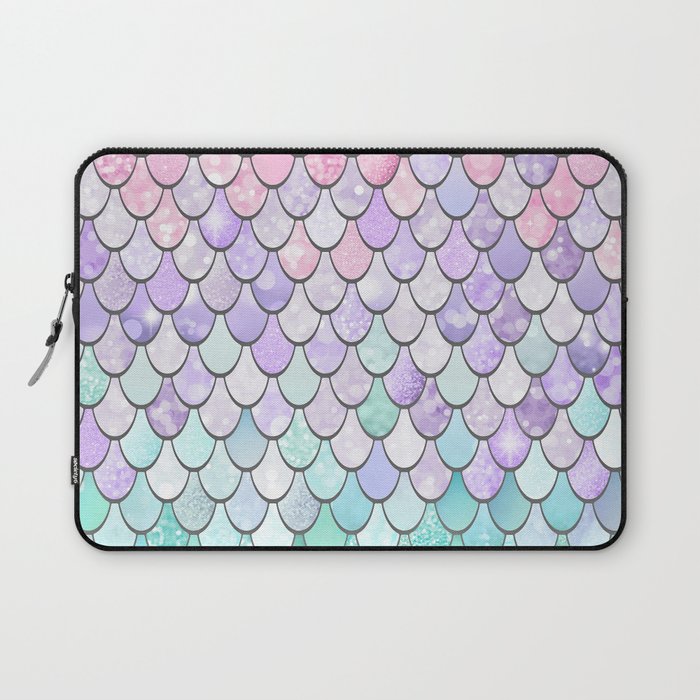 Cute Mermaid Pattern, Pink, Purple, Teal, Pastel Aesthetics Laptop Sleeve