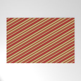 [ Thumbnail: Red and Dark Khaki Colored Stripes Pattern Welcome Mat ]