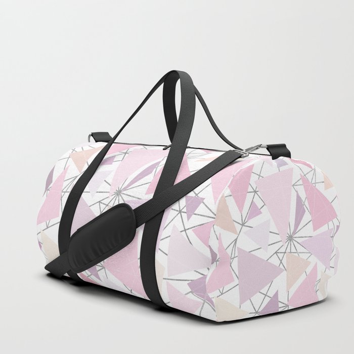 Geometrical silver pink coral lavender triangles shapes Duffle Bag