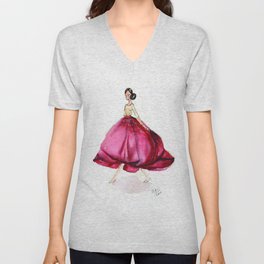 Red Fashion Watercolor Model V Neck T Shirt