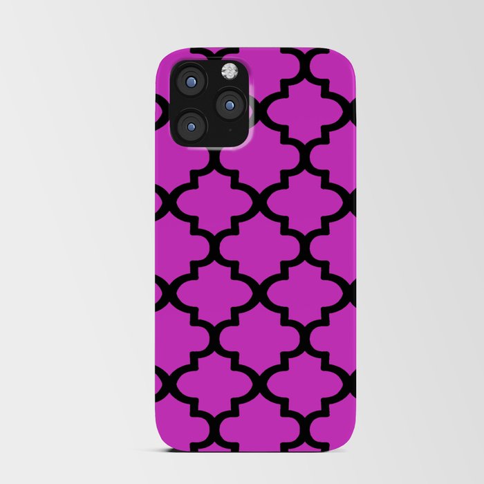 Quatrefoil Pattern In Black Outline On Purple Pink iPhone Card Case