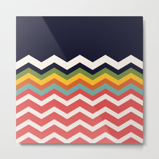 Retro Chevrons (salmon and navy) Metal Print