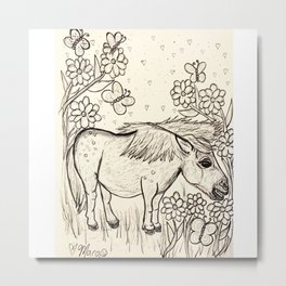 Marvelous Miniature Horse Metal Print | Horselover, Cool, Horse, Littlepony, Nature, Margocamille, Animal, Miniaturehorseart, Drawing, Butterflies 