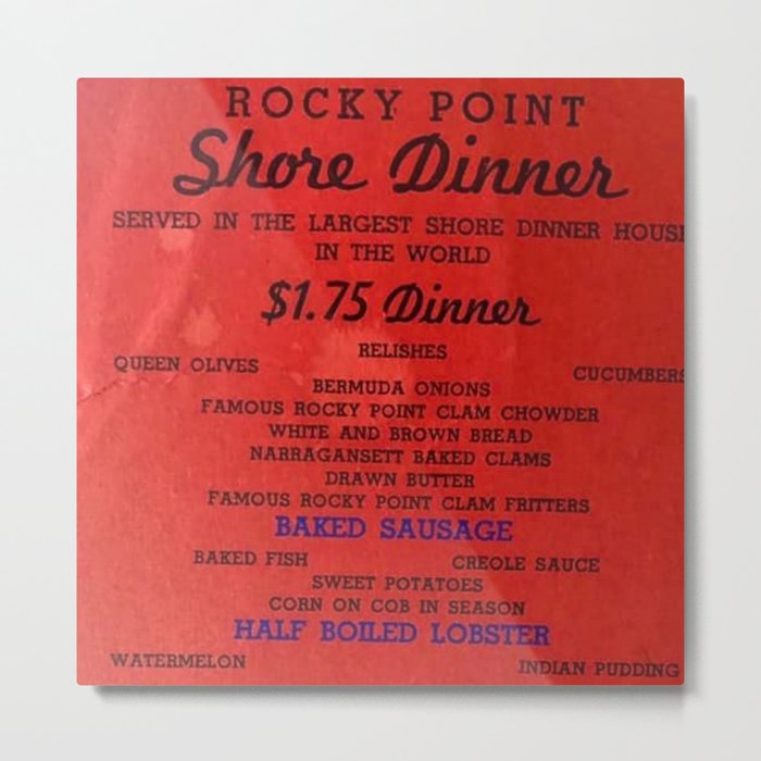 1906 Rocky Point Amusement Park Shore Dinner Hall New England Claim Bake Menu, Warwick, Rhode Island Metal Print