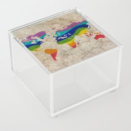 Rainbow color painted world map on dirty old grunge cement wall Acrylic Box