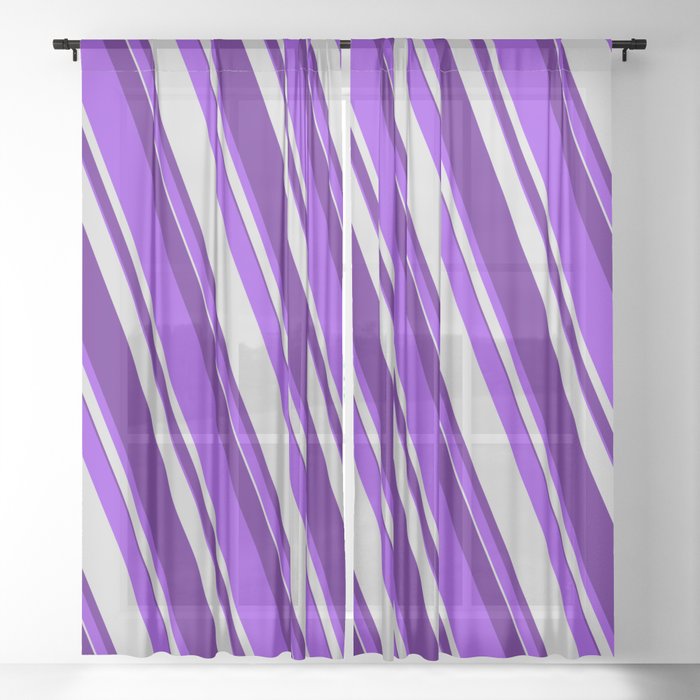 Purple, Light Gray & Indigo Colored Stripes/Lines Pattern Sheer Curtain