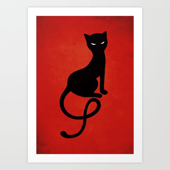 Red Gracious Evil Black Cat Art Print