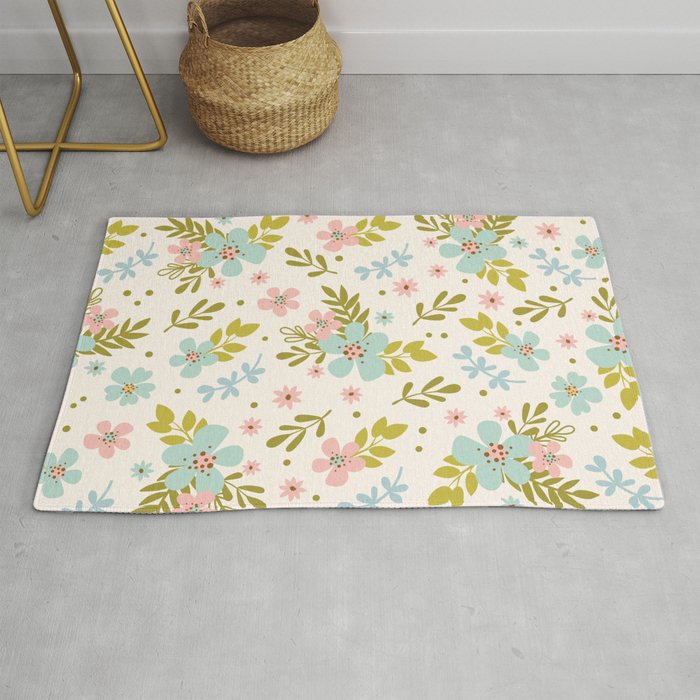 Pastel Pink Blue Floral Pattern Cute Pretty Spring Rug by ...