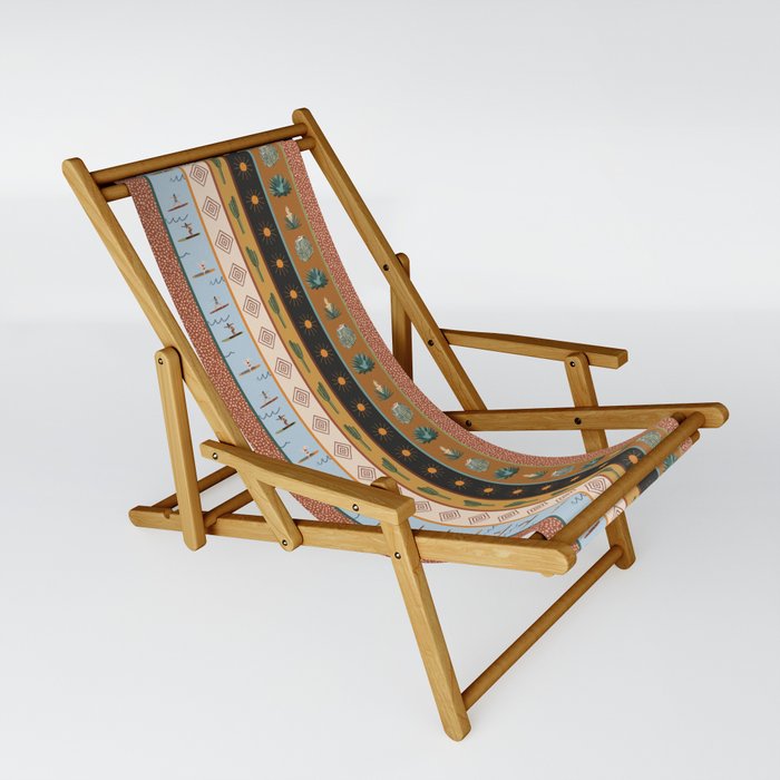 sunny desert boarder print // paddle board // yoga // cacti // stripes // burnt orange + light blue + mustard yellow + rust red // by Ali Harris Sling Chair