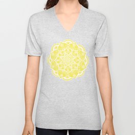 Mellow Yellow Flower Mandala V Neck T Shirt