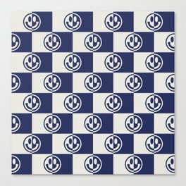 Smiley Faces On Checkerboard (Muted Beige & Dark Blue)  Canvas Print