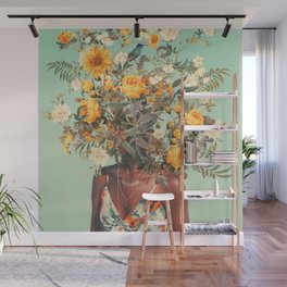 You Loved me a Thousand Summers ago Wall Mural | Frankmoth, Graphicdesign, Floral, Curated, Birds, Color, Vintage, Surrealism, Roses, Green 
