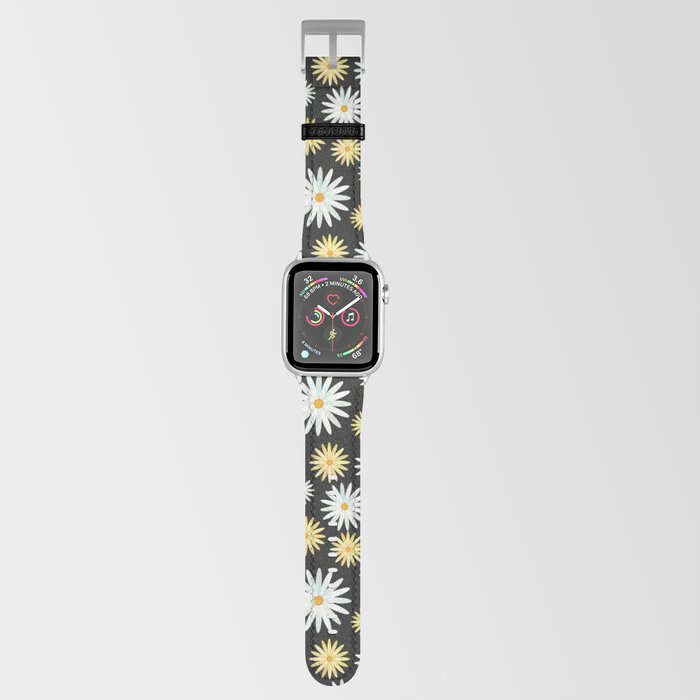 Watecolor Daisies Pattern | Black Apple Watch Band