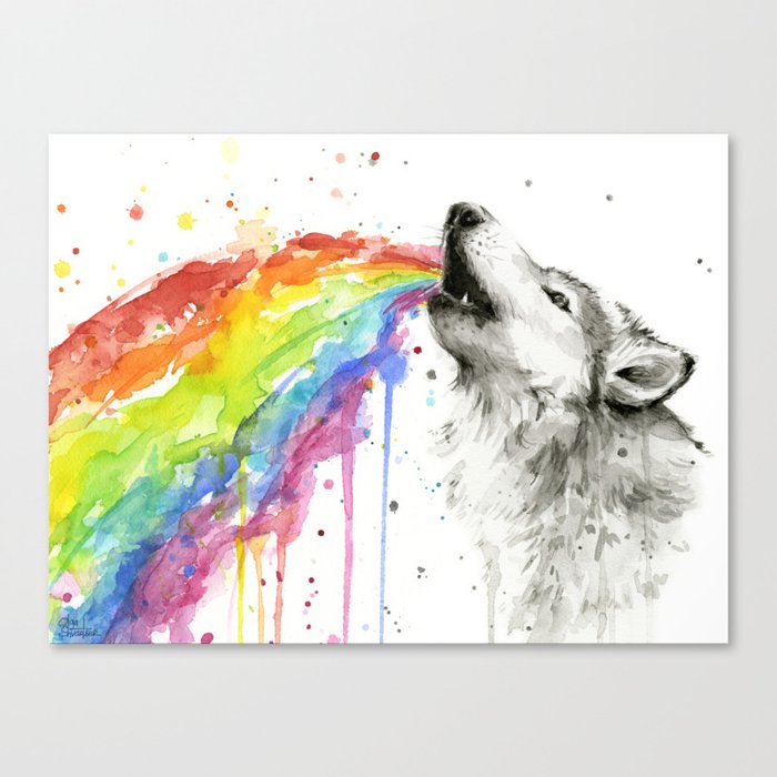 Wolf Rainbow Watercolor Animal Canvas Print By Olechka Society6