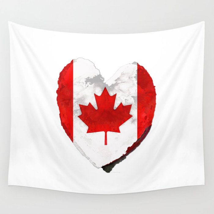 I Love Canada - Canadian Flag Heart Art Wall Tapestry