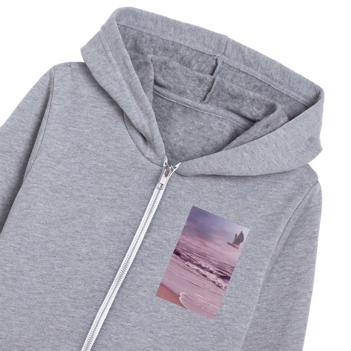 Aesthetic Pink & Gray Hued Oceanside with Eagle And Waves Kids Zip Hoodie