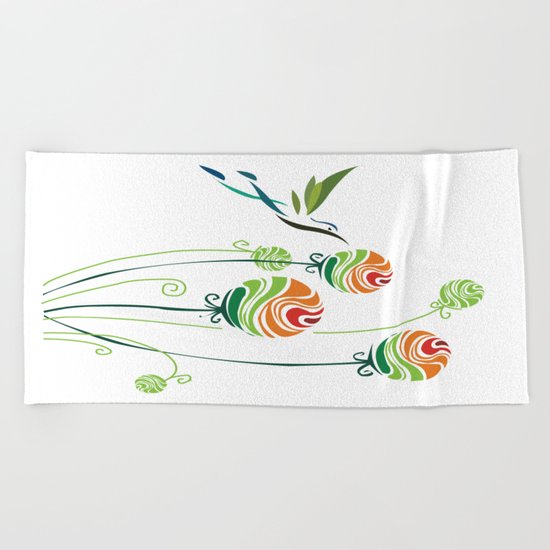 Hummingbird And Flowers Beach Towel