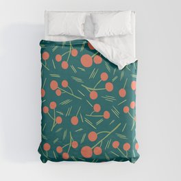 Orange Berry Garden - Orange, green Duvet Cover